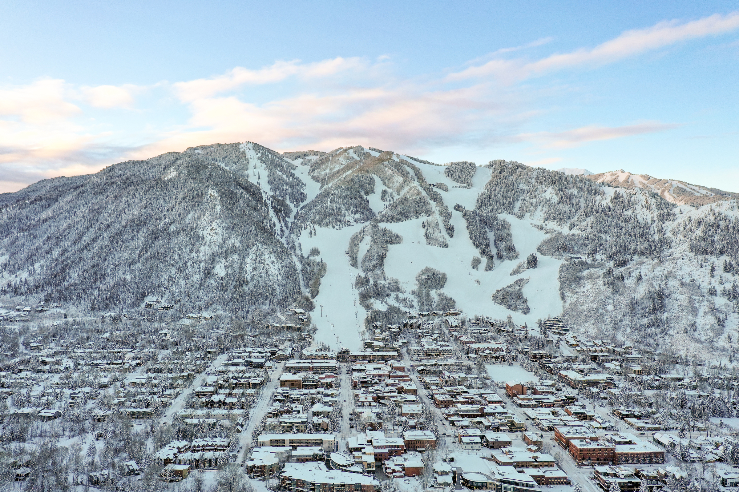 City of Aspen in the Winter with Aspen Mountain.